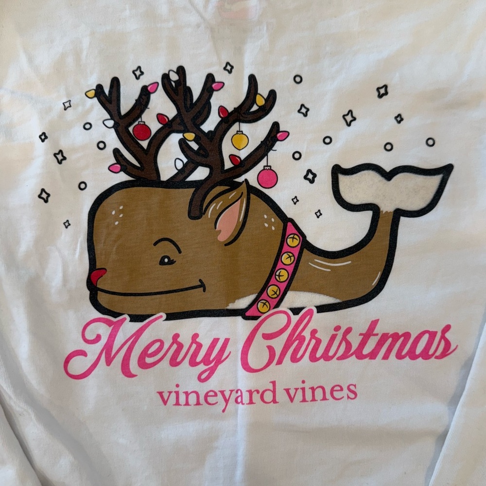 Vineyard Vines Girls Long-Sleeve Reindeer Whale Pocket Tee - Picture 2 of 5